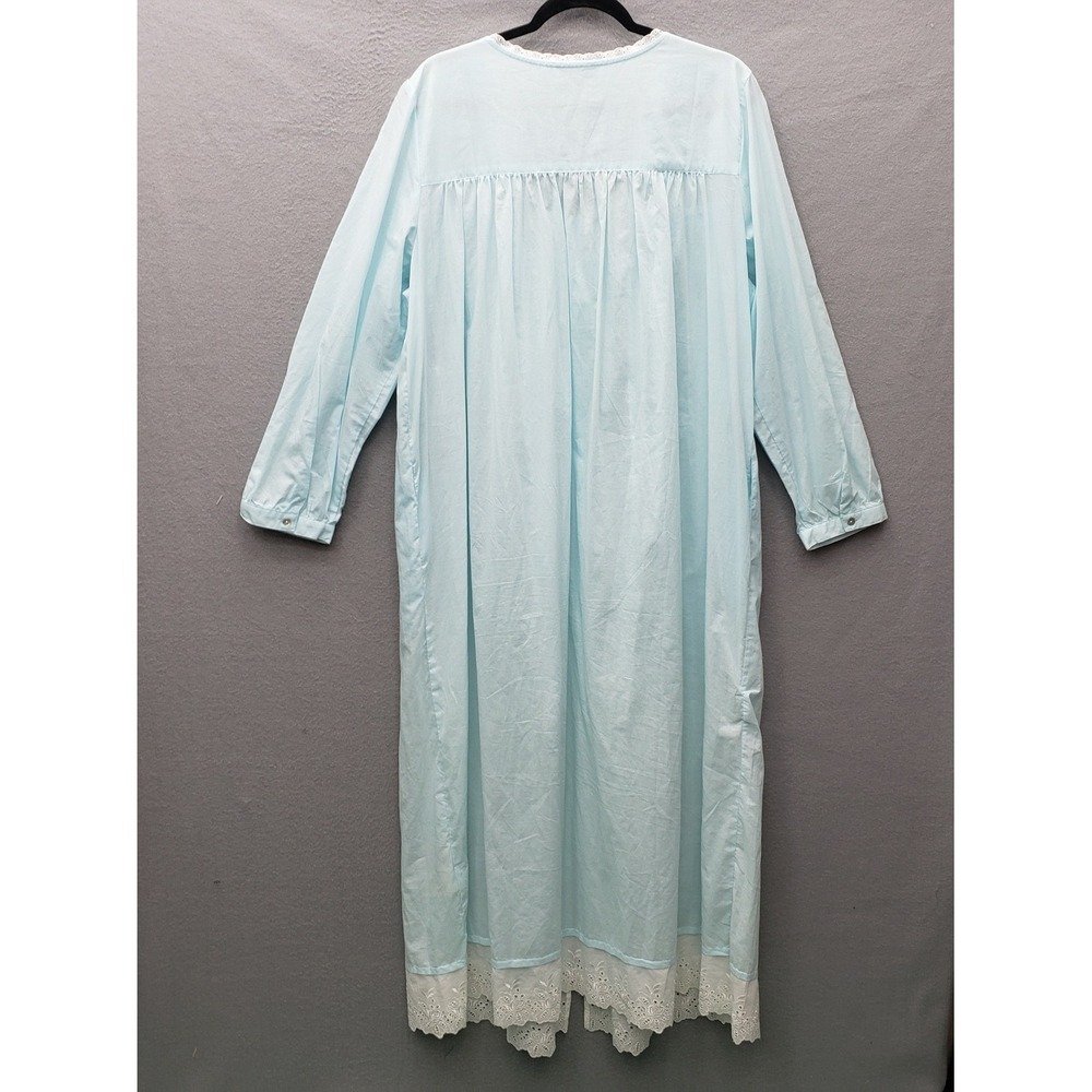 Vintage Eileen West Long Nightgown Light Aqua Blue Lace Trim Grannycore Mumu XL - Picture 3 of 12